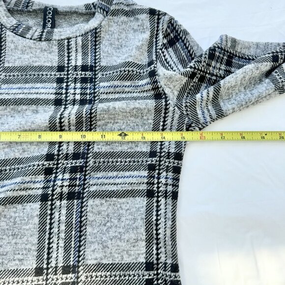 Colori Women’s Sweater Grey And Blue Plaid 3/4 Sleeves Size Small (27” Waist) - Picture 8 of 11